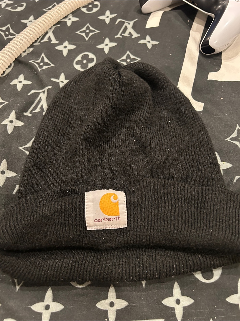 Carhartt Black Beanie with Yellow Logo Patch